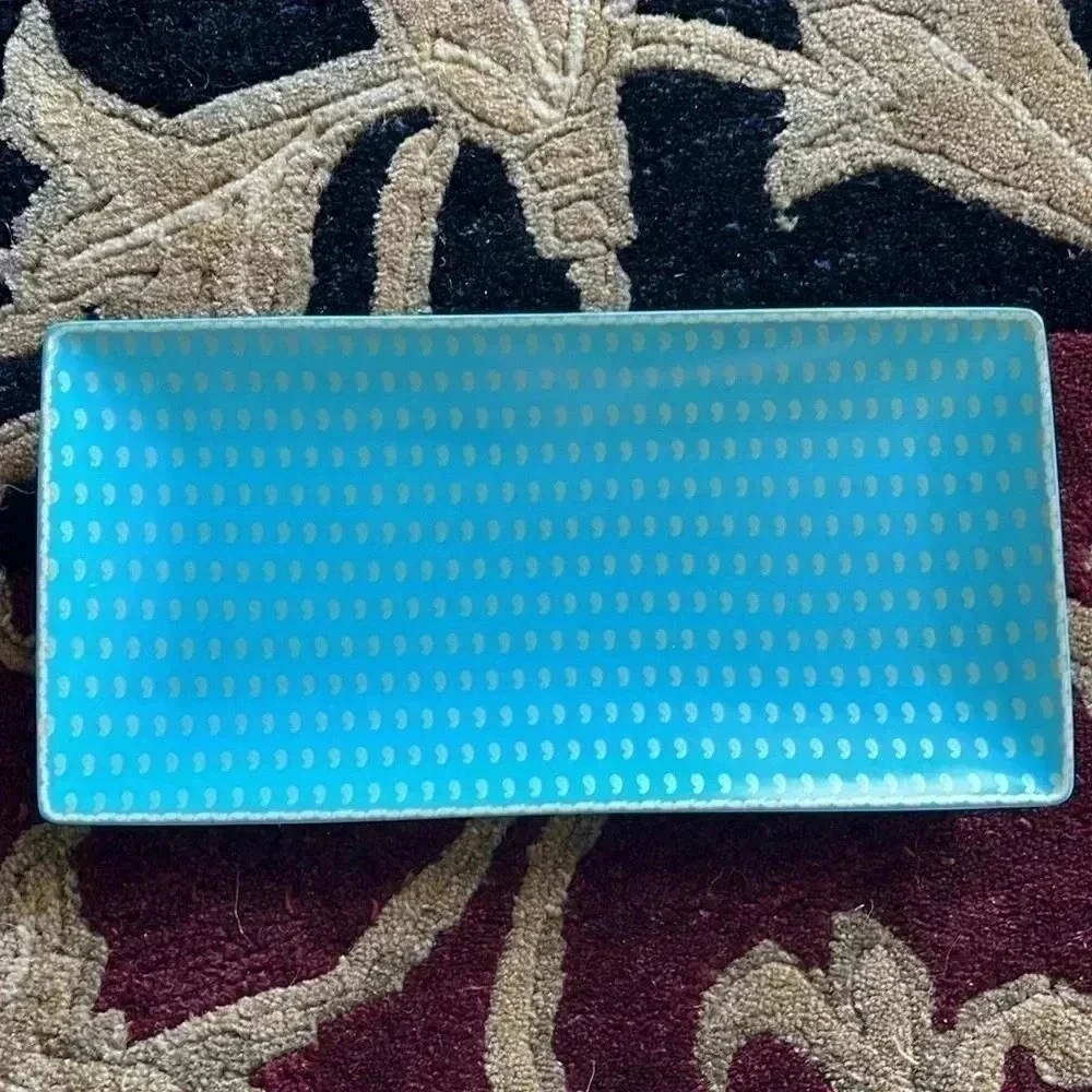 William Sonoma Turquoise with Gold-Tone Paisley Print on and around Edges